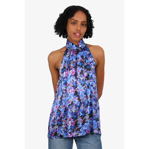 Erdem Blue Silk Floral Print Sleeveless Top Size 4